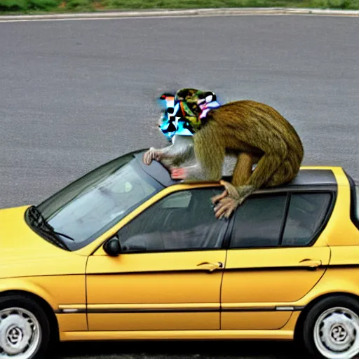 Image similar to Macaque driving a BMW e46 vehicle