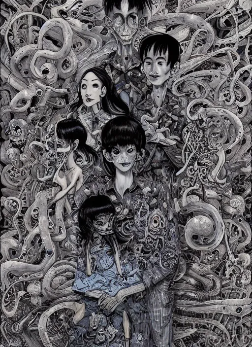 Image similar to junji ito and james jean artwork