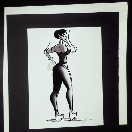 Image similar to milt kahl sketch of thick cuban girl wearing black yoga pants