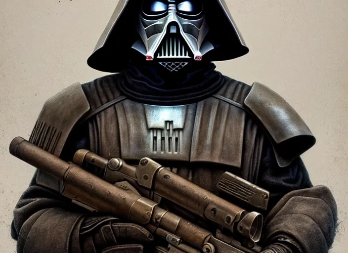 Image similar to portrait shot of white darth vader dressed like a ncr ranger in fallout new vegas, intricate, elegant, highly detailed, centered, digital painting, artstation, concept art, smooth, sharp focus, illustration, artgerm, tomasz alen kopera, peter mohrbacher, donato giancola, joseph christian leyendecker, wlop, boris vallejo