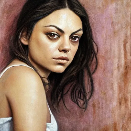 Image similar to mila kunis, high quality high detail painting by lucian freud, hd, photorealistic lighting