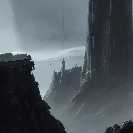 Image similar to star wars concept art by greg rutkowski, a palatial and imposing dark tower in the middle of a highland landscape, enigmatic atmosphere, beautiful and cinematic lighting, artstation hq.