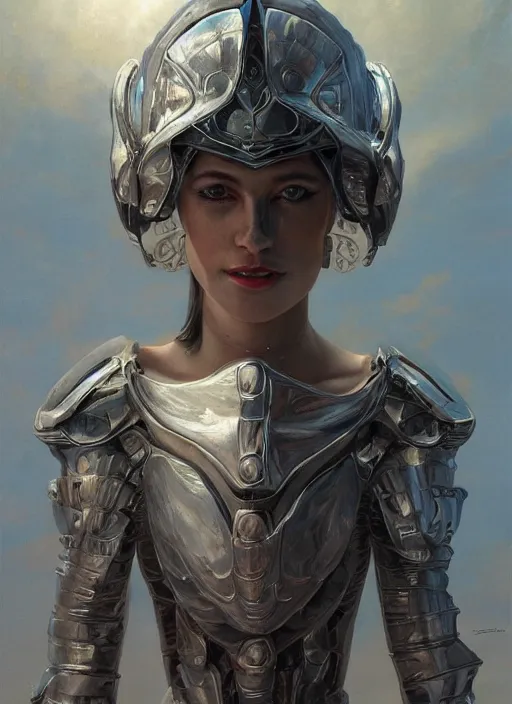 Prompt: symmetry! portrait of a beautiful biblical diabolical agile girl, in reflective porcelain cyborg armor, in clouds, cinematic studio light! windy, sunrise, by gerald brom, by mikhail vrubel, by peter elson, muted colors, extreme detail! trending on artstation, 8 k