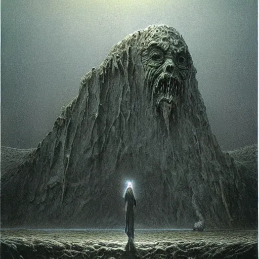 Image similar to lord of the ring mumakil concept, beksinski