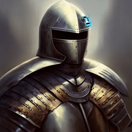 Image similar to beautiful oil portrait painting of alwyte armor, medieval armor, knight, natural light, outside. artstation, concept art, smooth, sharp focus, illustration, by bartek fedyczak, erak note, tooth wu, neil richards, kan liu, siwoo kim, jisu choe