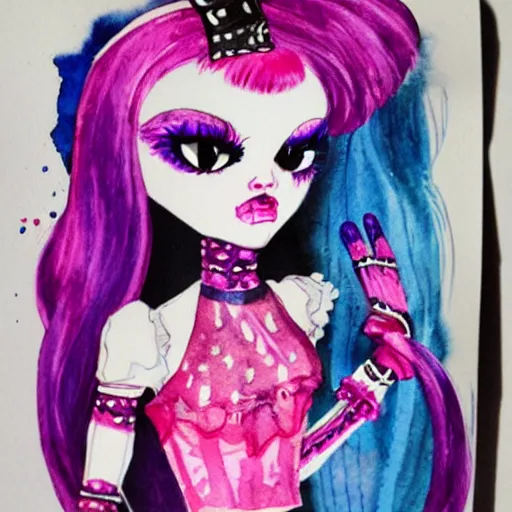 Image similar to colorful watercolor painting of a monster high doll