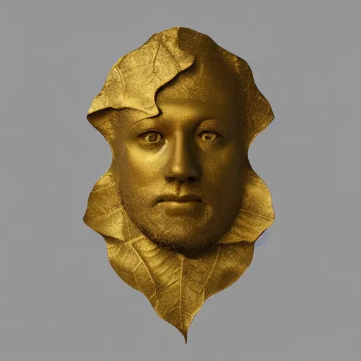 Prompt: tru marmi gold marble relief carving of the man made of tree leaves dlsr, octane render, 8 k, cinematic lighting