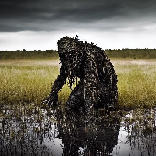 Prompt: a swamp monster in a bog, cinematic, wildlife photography