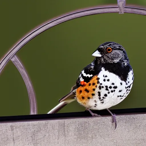 Image similar to a spotted towhee sitting on a marble balcony railing, vector graphic, six colors