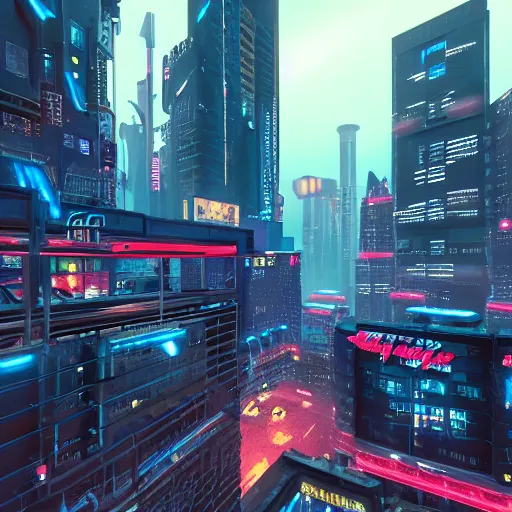 Prompt: beautiful cyberpunk city