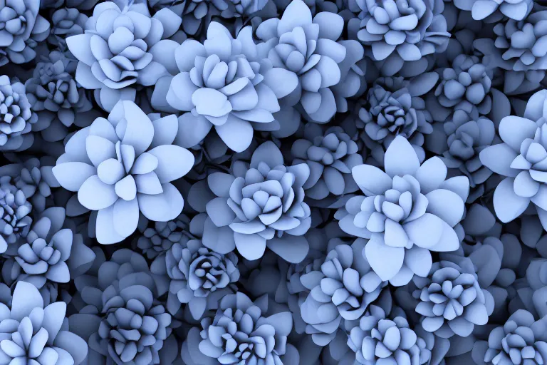 Image similar to blue, white, grey. smoke, flowers. 3 d render, octane, 8 k, high resolution, highly detailed, intricate