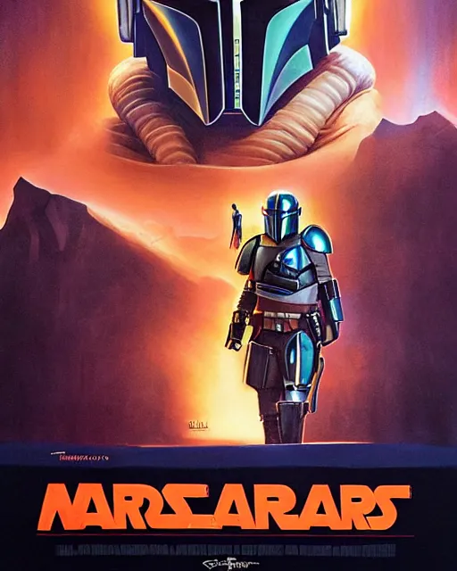 Image similar to the mandalorian, airbrush, drew struzan illustration art, key art, movie poster