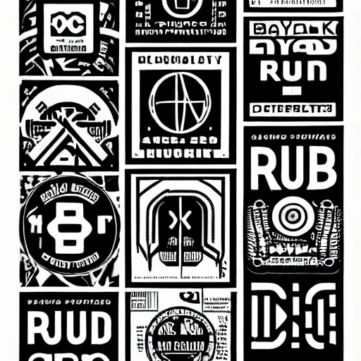 Image similar to black on white graphic design stickers in style of david rudnick, eric hu, acid, y 2 k