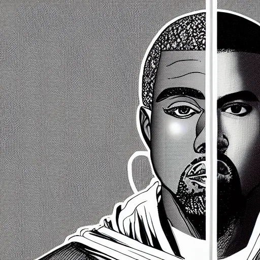 Image similar to manga panel of kanye west in the style of kentaro miura, 8 k, 4 k, masterpiece, trending on artstation