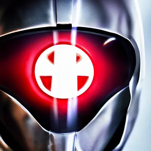 Image similar to Pixar, Star Wars, Marvel, black + red + white ant head superhero, wearing futuristic cybernetic battle armor, close up dramatic lighting, portrait, realistic reflection