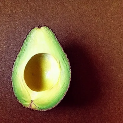 Image similar to an avocado pit that looks like the head of bob ross