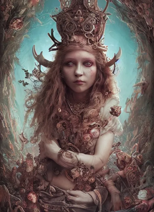 Image similar to alice in wonderland, viking god, highly detailed, cinematic, 8 k, by megan duncanson, benjamin lacombe, adrian borda, stanley artgermm, tom bagshaw, craig mullins, carne griffiths, ayami kojima, beksinski, giger, trending on deviantart, hyper detailed, horror, full of colour