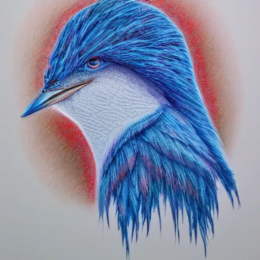 Prompt: Colored pencil art on paper, Frost Spirit Bird, highly detailed, artstation, MasterPiece, Award-Winning, Caran d'Ache Luminance