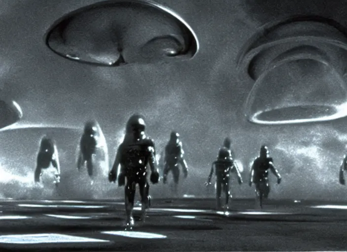 Image similar to scene from a 1970 science fiction film about an alien invasion