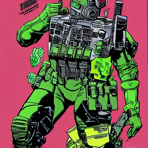 Image similar to sci - fi, dystopian bounty hunter, art by kevin eastman