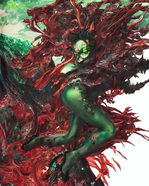 Prompt: green dancing devil, 3 d illustration, by ayami kojima, by yoshiyuki sadamoto, hd, hyper detailed, 4 k, sharp focus, 8 k, ultra realistic,