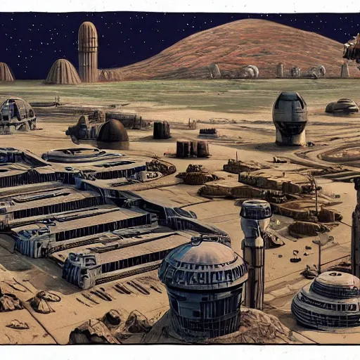 Prompt: mos eisley spaceport, you will never find a more wretched hive of scum and villainy, we must be cautious