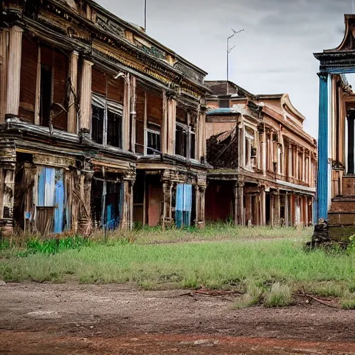 Prompt: Abandoned city Melbourne, Australia. Built in 1835, thrived under the rule of the Andrews government