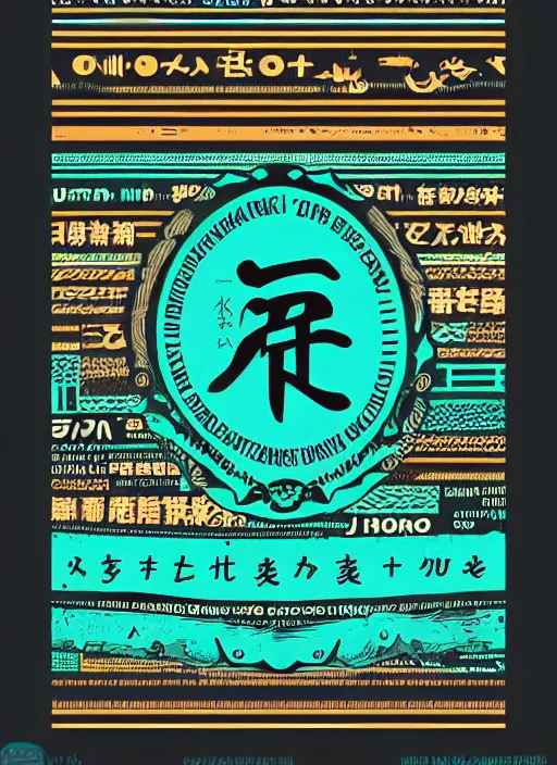 Prompt: poster design with duochrome vintage typographic Japanese katakana, black and teal colour palette, layout design, illustrator vector graphics