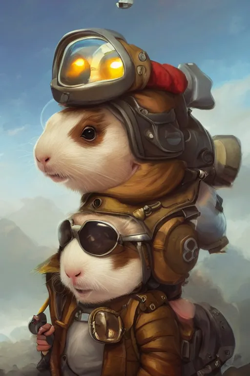 Image similar to cute little anthropomorphic Guinea Pig Piloting a plane , tiny, small, short, Pilot outfit, cute and adorable, pretty, beautiful, DnD character art portrait, matte fantasy painting, DeviantArt Artstation, by Jason Felix by Steve Argyle by Tyler Jacobson by Peter Mohrbacher, cinematic lighting