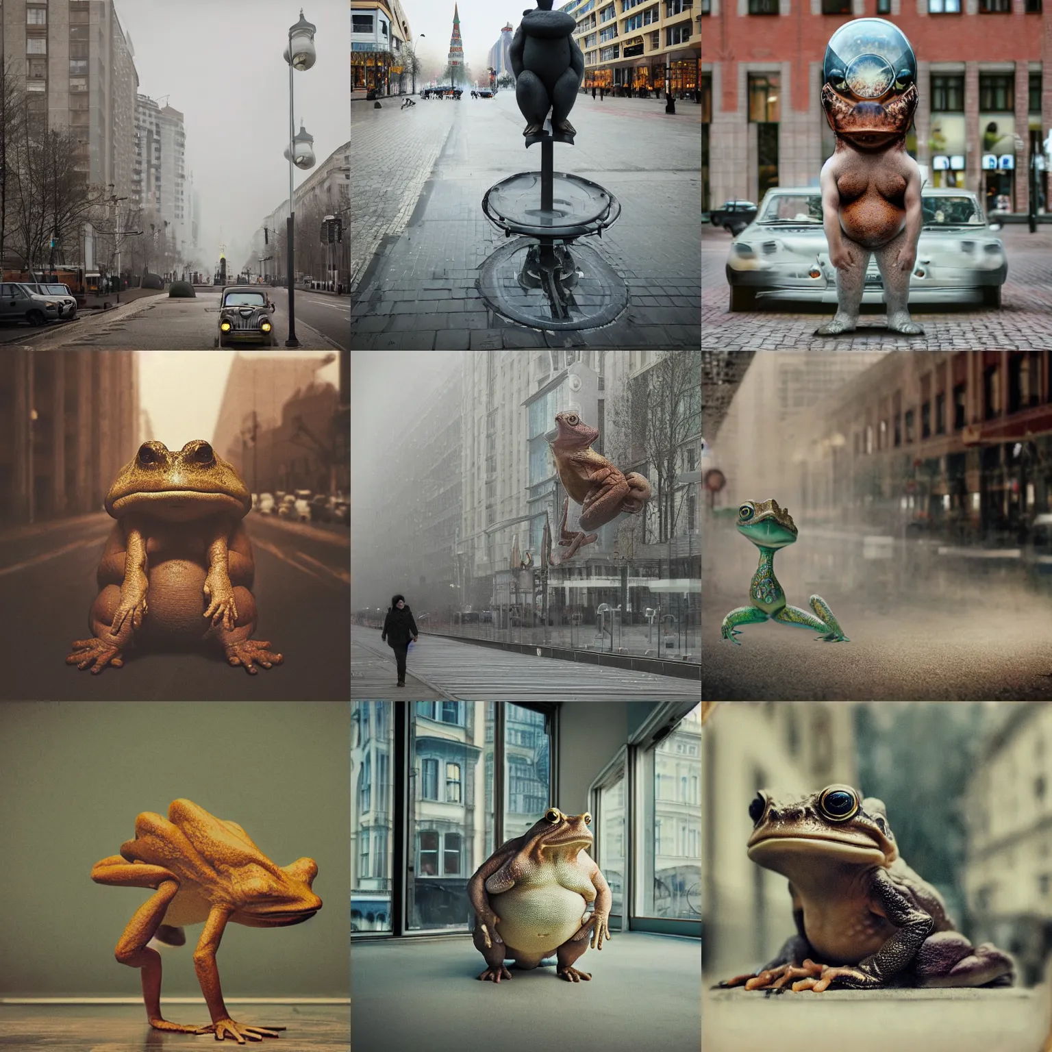 Prompt: 300mm telephoto bokeh, natural realistic anthropomorphic muscular giant hypnotoad, in moscow centre, Polaroid photo, vintage , neutral dull colors, soft lights, foggy mist , by oleg oprisco , by thomas peschak, by discovery channel, by victor enrich , by gregory crewdson