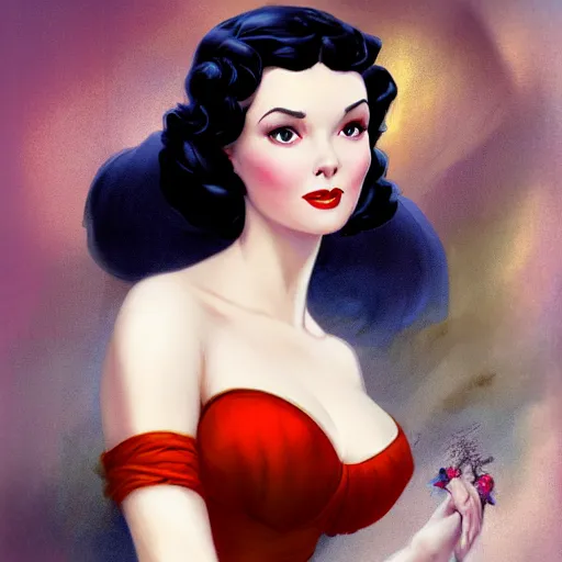 Image similar to a pinup of vivien leigh as snow white by charlie bowater and anna dittmann and gil elvgren.