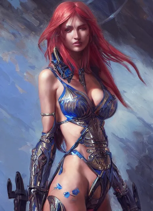 fantasy, sensual woman with Legendary Chest armor bikini full-bo