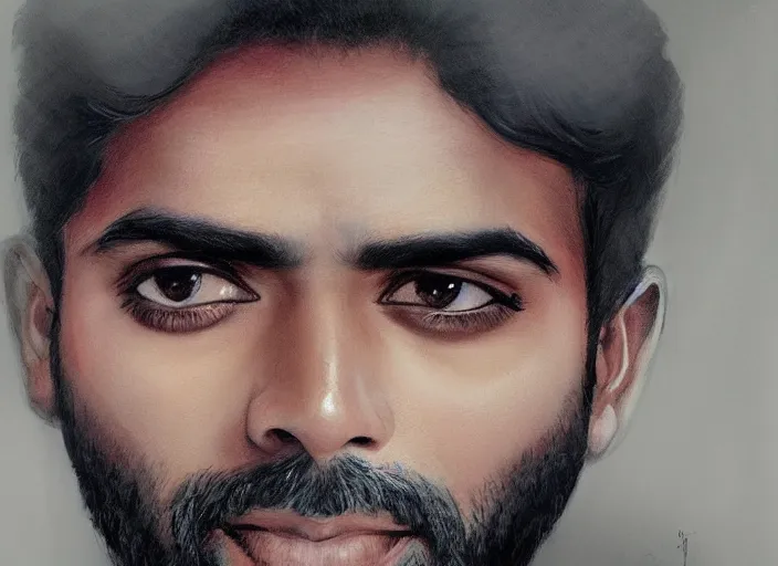 Prompt: a highly detailed beautiful portrait of ravi from ( izombie ) rahul kohli, james gurney, james jean