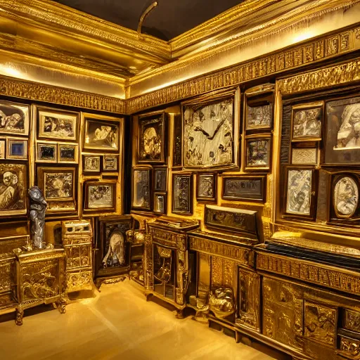 Image similar to A great display room filled with gold, artifacts, jewels and treasures lost to time, ultra-high definition, 4K, museum quality photo