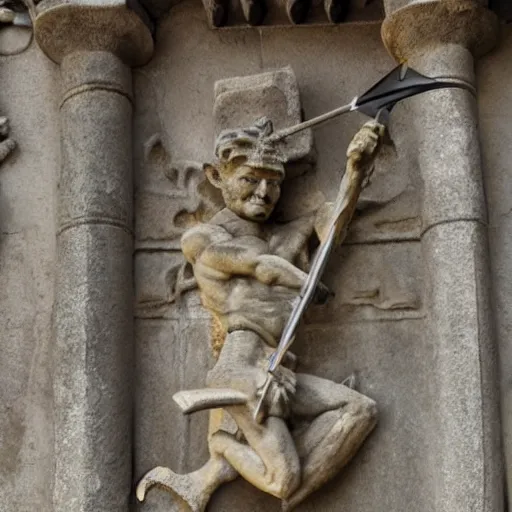 Image similar to an arrow shooting from the mouth of a stone gargoyle in an ancient temple, anime style