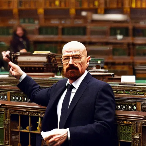 Prompt: Walter white inside the House of Commons