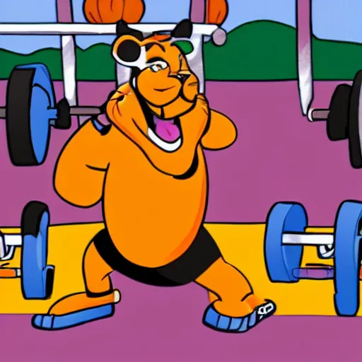 Image similar to “a tiger exercising at a gym, children cartoon, Disney”