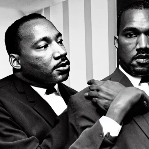 Image similar to Martin Luther King Jr and Kanye West having lunch together, photography,