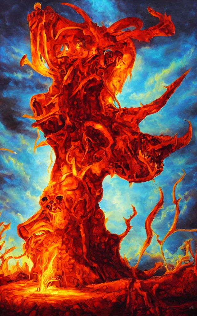 Image similar to moloch of the amber mythos fallen celestial spirit, award winning oil painting, sharp color palette