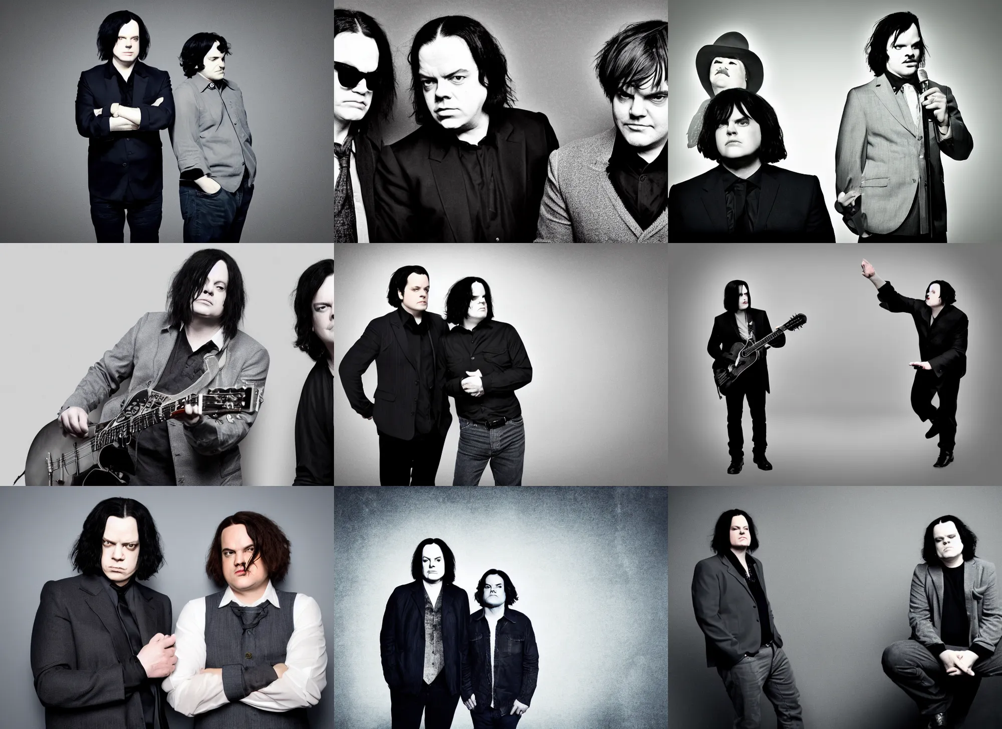 Prompt: Jack White and Jack Black on a grey background