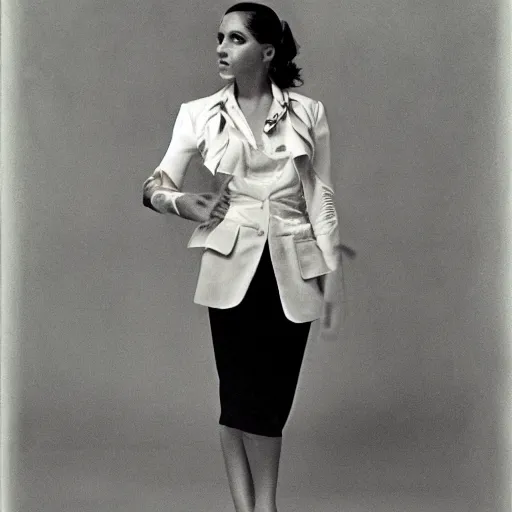 Prompt: A Puerto Rican woman wearing Half Life inspired fashion, by Richard Avedon
