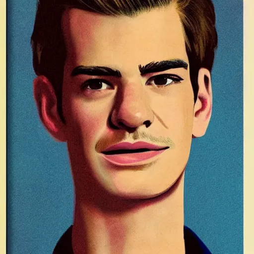 Image similar to “Andrew Garfield portrait, color vintage magazine illustration 1950”