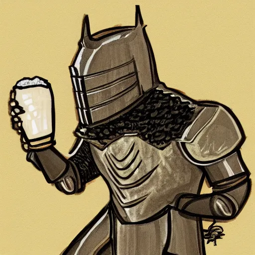 Prompt: knight drinks beer, sketch
