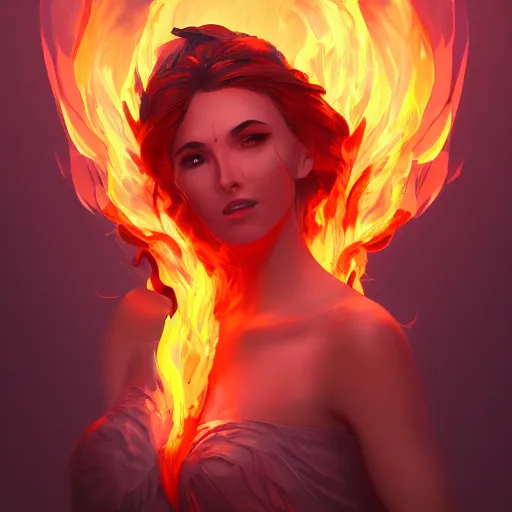 Prompt: goddess of fire, digital art, artstation