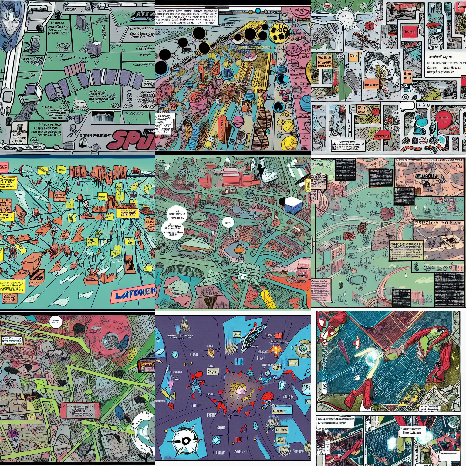 Prompt: a map of latent space in comic book style