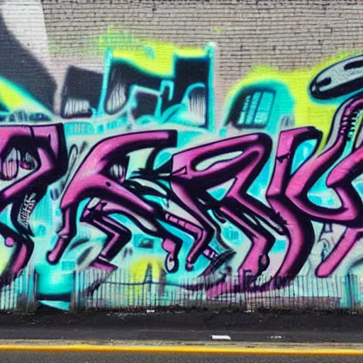 Image similar to aliens taking over a city, graffiti art