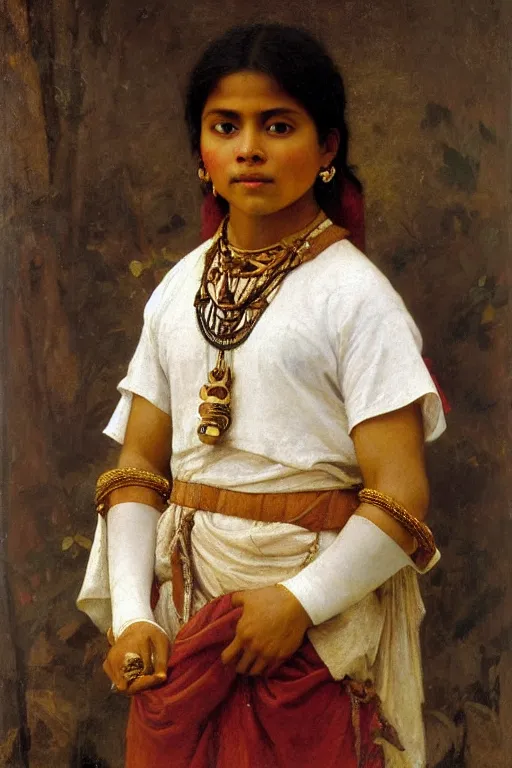 Image similar to portrait of a peruvian young inca prince covered with gold, bouguereau