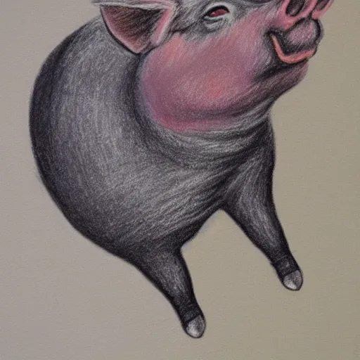 Prompt: chalk pastel drawing of of a flying pig with wings