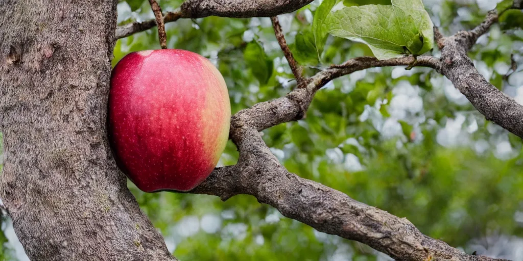 Image similar to a close - up photographic picture of an apple on a tree, photographic filter, unreal engine 5, realistic, hyperdetailed, 8 k, cinematic, volumetric lighting, very realistic effect, hd, hdr, 4 k, sharp focus, octane render, ultra detailed, high resolution, trending on artstation in the style of albert dros glowing rich colors powerful imagery