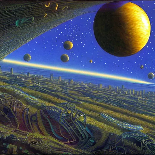 Image similar to solarpunk alien world, by mobius, by jean giraud, golden ratio, environment, hyper detail, concept artbook